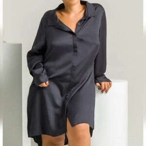 Ettitude, NIB, Sateen Dress Shirt,Onyx Black, XS